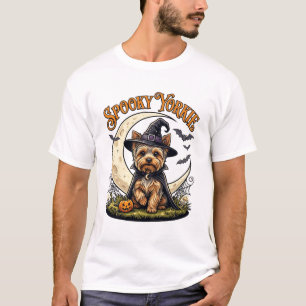 Spooky Yorkie Yorkshire Terrier Witch Hat Crescent T-Shirt