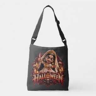 Spooky Zombie Bride Halloween Horror Art Print Crossbody Bag