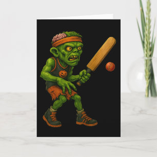 Spooky Zombie Cricket Player Halloween Party Desig Card