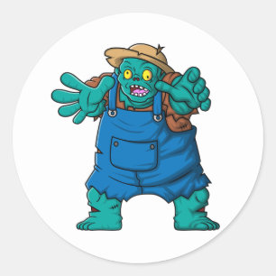 spooky zombie farmer cartoon character classic round sticker