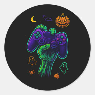 Spooky Zombie Gamer Halloween Throw Pillow Classic Round Sticker