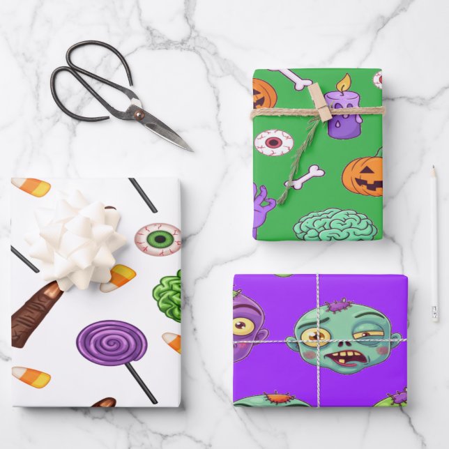 Spooky Zombie Halloween Fun Wrapping Paper Sheet (Front)