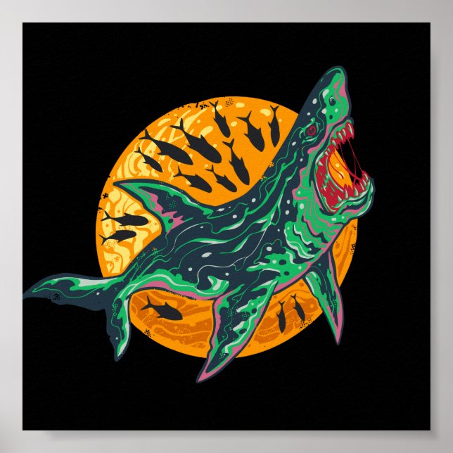 Spooky Zombie Shark Halloween Sea Creature Poster (Front)