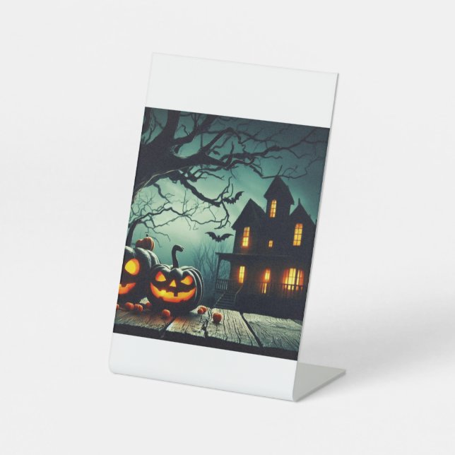 Spooky💩Halloween🎃Night🌃Design Pedestal Sign (Front)