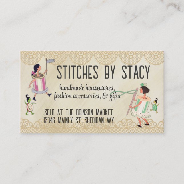 Spool of thread & button people lace sewing card (Front)