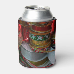 Spools of Christmas Ribbon Holiday Red and Gold Can Cooler