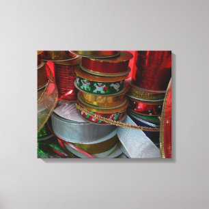 Spools of Christmas Ribbon Holiday Red and Gold Canvas Print