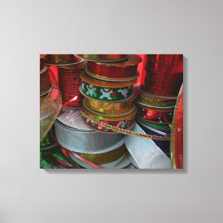 Spools of Christmas Ribbon Holiday Red and Gold Canvas Print