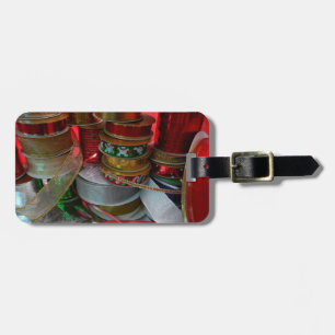 Spools of Christmas Ribbon Holiday Red and Gold Luggage Tag