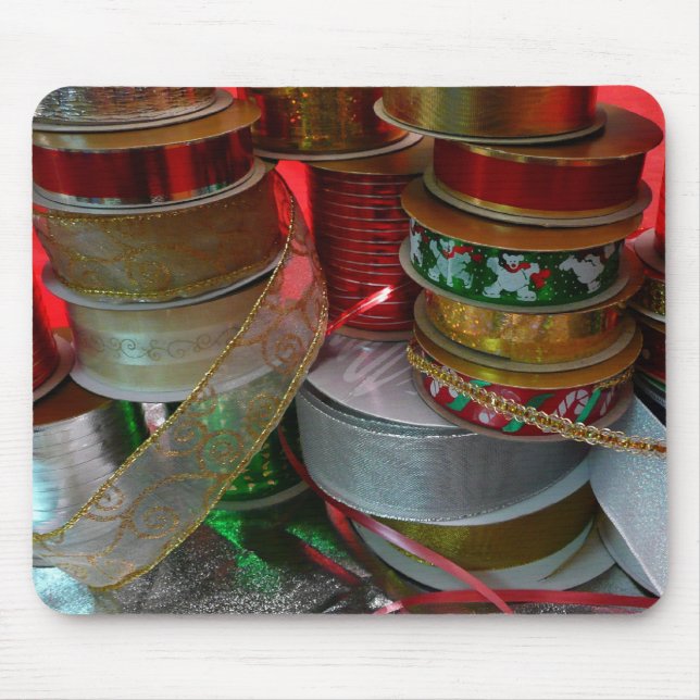 Spools of Christmas Ribbon Holiday Red and Gold Mouse Pad (Front)