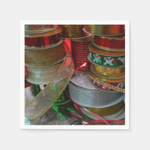 Spools of Christmas Ribbon Holiday Red and Gold Napkin