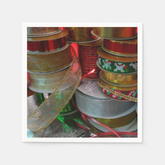 Spools of Christmas Ribbon Holiday Red and Gold Napkin