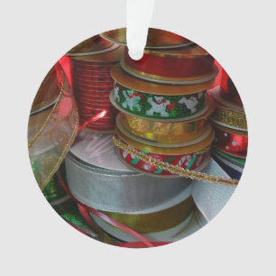 Spools of Christmas Ribbon Holiday Red and Gold Ornament