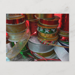 Spools of Christmas Ribbon Holiday Red and Gold Postcard
