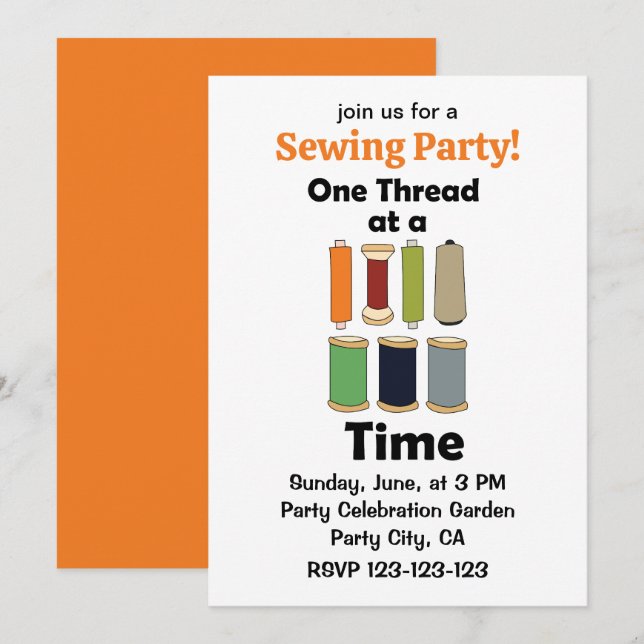 Spools Of Thread One Thread At A Time Sewing Party Invitation (Front/Back)