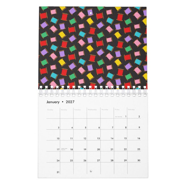 Spools Sewing Threads Black Dressmaker Seamstress Calendar (Jan 2027)