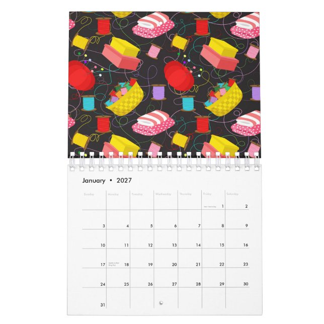 Spools Sewing Threads Pins Blankets Seamstress Calendar (Jan 2027)