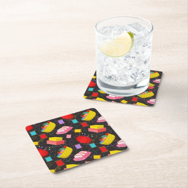 Spools Sewing Threads Pins Blankets Seamstress Square Paper Coaster (Insitu)