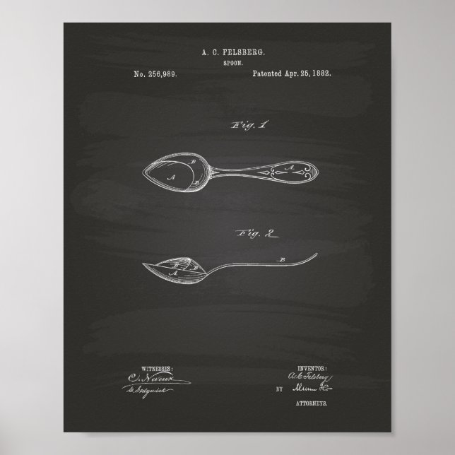 Spoon 1882 Patent Art - Chalkboard Poster (Front)