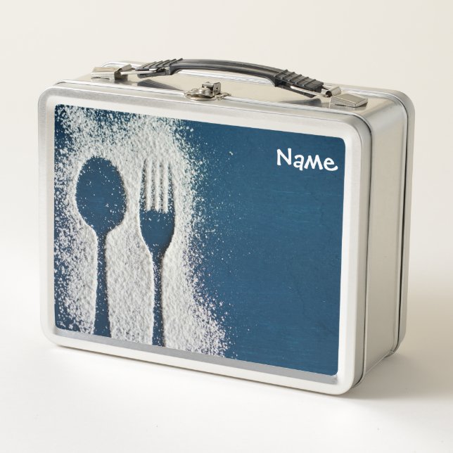 Spoon and fork metal lunch box (Front)