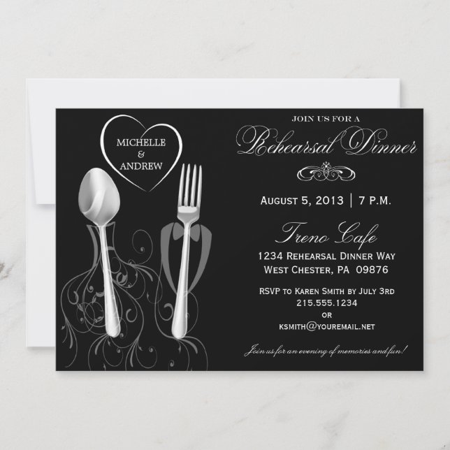 Spoon & Fork Wedding Rehearsal Dinner Invitations (Front)