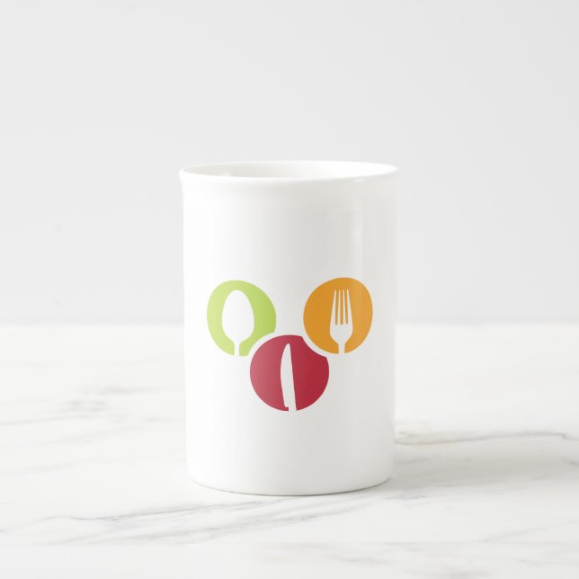 spoon knife and fork badges bone china mug (Front)