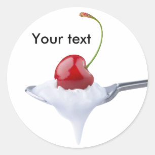Spoon of cherry yogurt classic round sticker