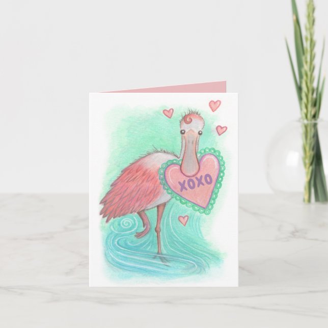 Spoonbill Bird Valentine Card (Front)