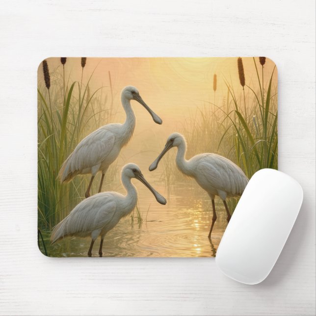 Spoonbill Birds In Wetland Mouse Pad (With Mouse)