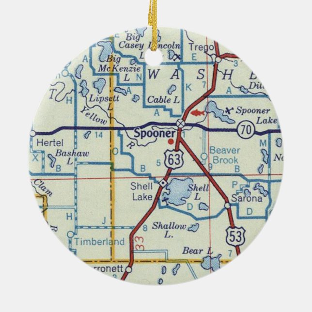 Spooner WI Map Ceramic Tree Decoration (Back)