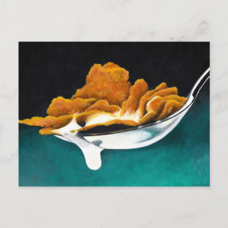 Spoonful of Cereal and Milk Painting Post Card