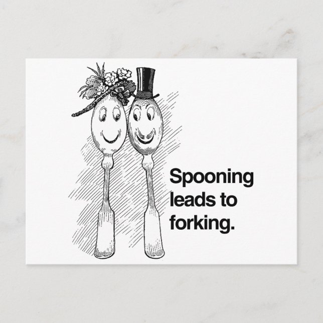 Spooning leads to forking postcard (Front)