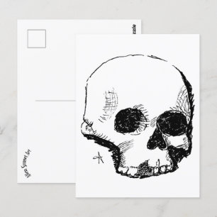 spoopy skull postcard