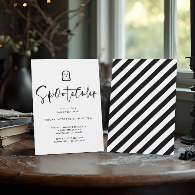 Spootacular Black Minimal Ghost Halloween Party Invitation (Spootacular Black Minimal Ghost Halloween Party Invitation)