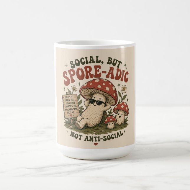 Spore-Adic Mood – Cute Chill Mushroom Retro Design Coffee Mug (Center)