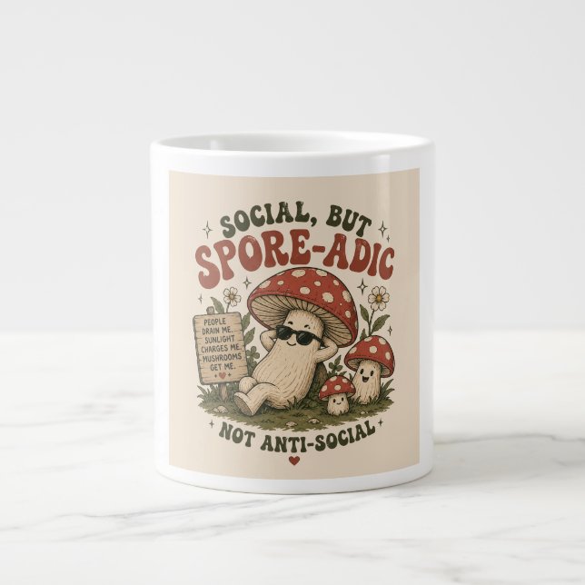 Spore-Adic Mood – Cute Chill Mushroom Retro Design Large Coffee Mug (Front)