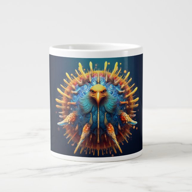 Spore Bird Wearing A Blue Feathered Outfit Large Coffee Mug (Front)