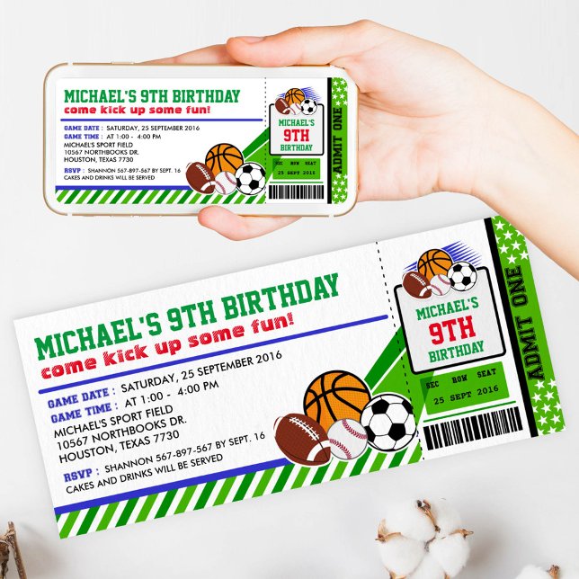 Sport All Star Ticket Pass Birthday Invitation (Creator Uploaded)