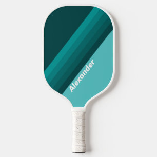 Sport Aqua Fade Stripes with Name Pickleball Paddle