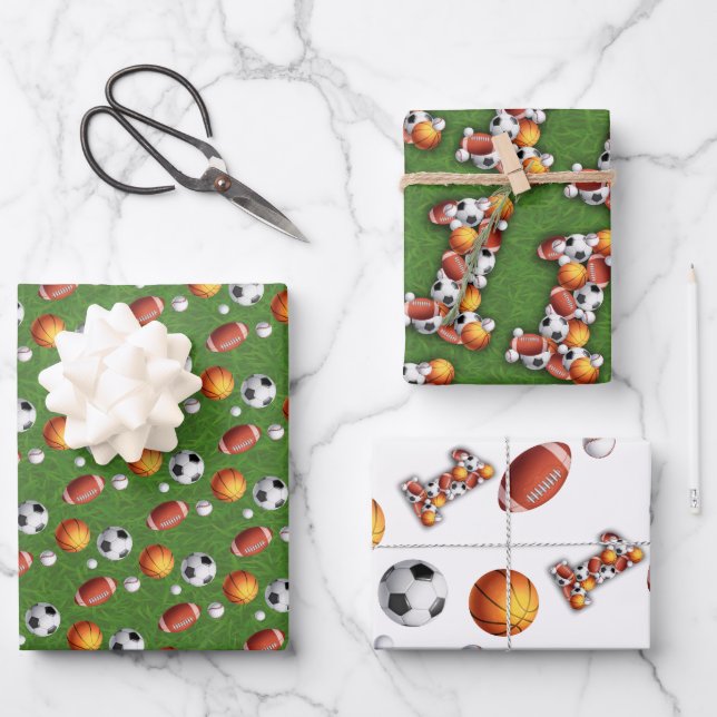 Sport Balls 1st Birthday Party Wrapping Paper Sheet (Front)