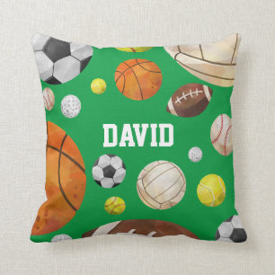 Sport Balls Baby Boy Name Green Personalised Cushion