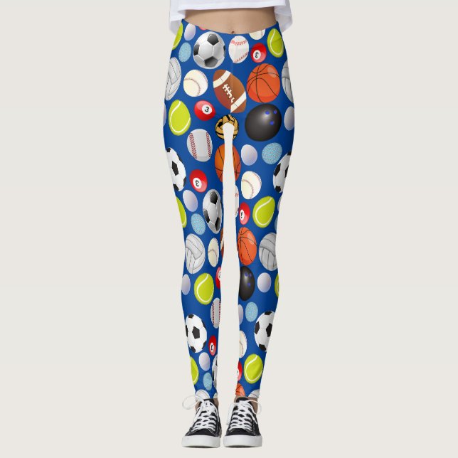 Sport Balls Pattern Blue BG Leggings (Front)