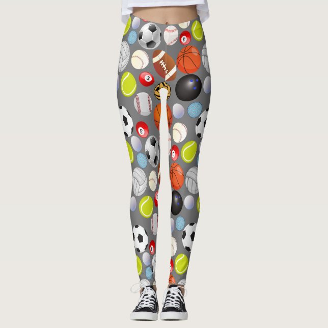 Sport Balls Pattern Grey BG Leggings (Front)