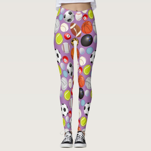 Sport Balls Pattern LPurple BG Leggings (Front)