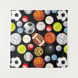 Sport Balls Pattern Size2 Black BG Tapestry