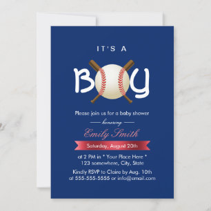 Sport Baseball Theme It's a Boy Baby Shower Invitation