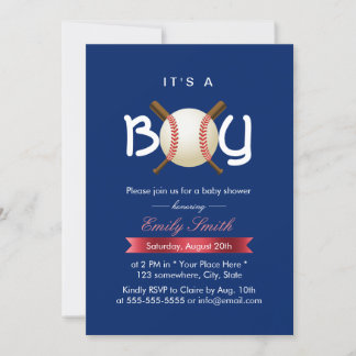Sport Baseball Theme It's a Boy Baby Shower Invitation