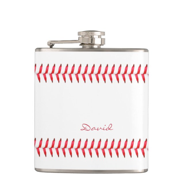 Sport Baseball Themed Stitched Custom Name Flask (Front)