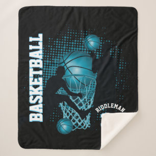 Sport Basketball - Black and Baby Blue Sherpa Blanket