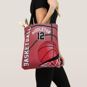 Sport Basketball DIY Text - Red Tote Bag
